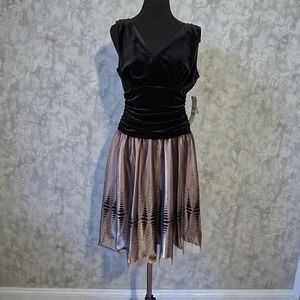 NWT JR Nites by‎ Carol Lin Black Velvet Dress V Neck Ruched Waist Tulle Midi  12
